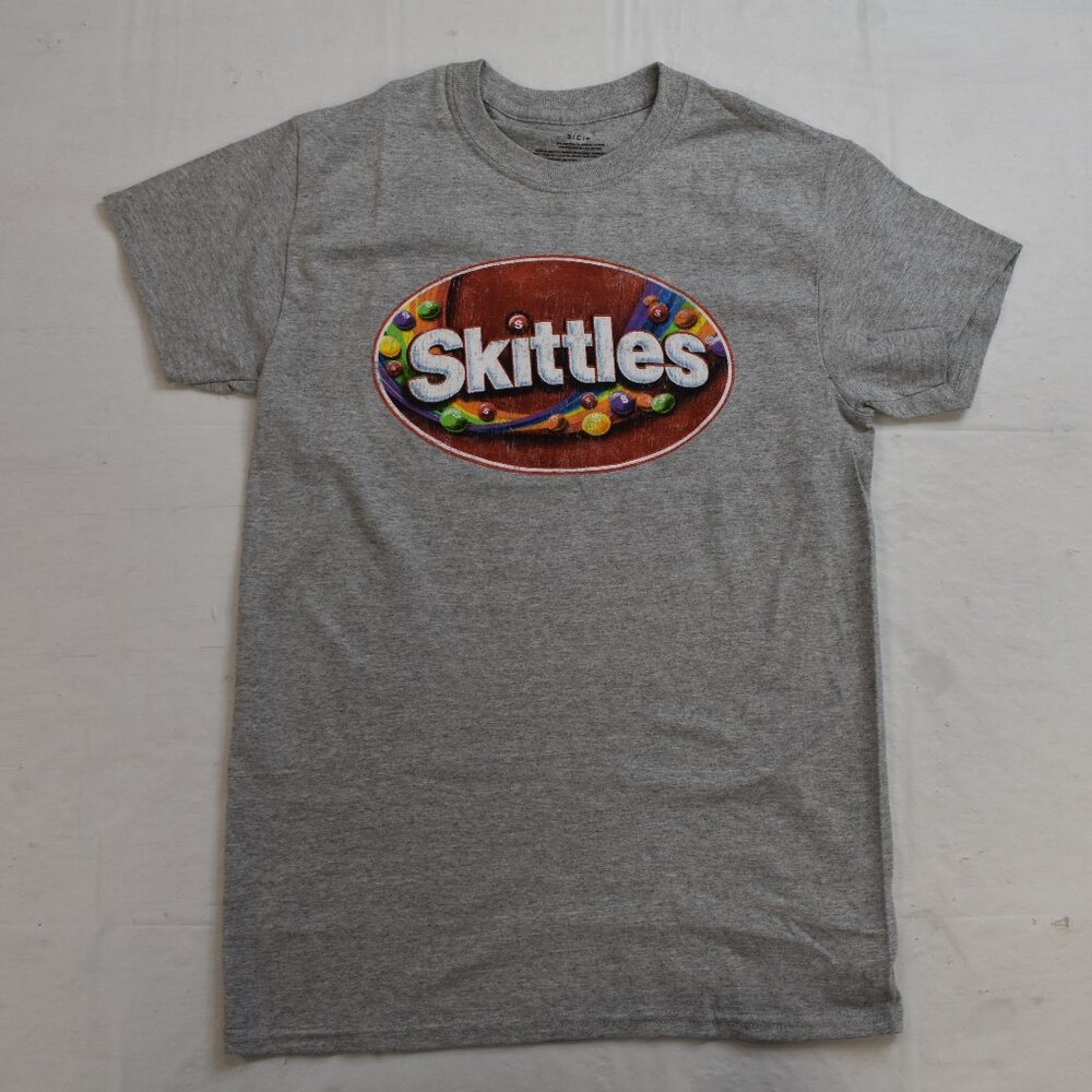 Skittles Mens Skittle Tasty Candy Watercolor Style Graphic Gray Shirt New Small